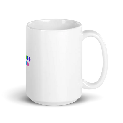 White glossy mug with our Redesigned Pride Symbol Coffee Mug, A MILLS DESIGN